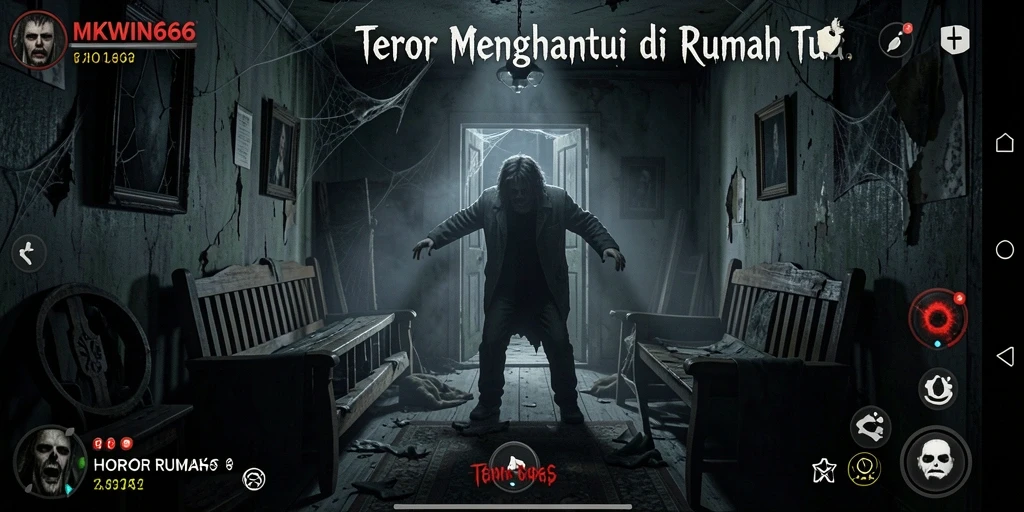 Tampilan antarmuka menyeramkan dalam game Horor Rumah.
