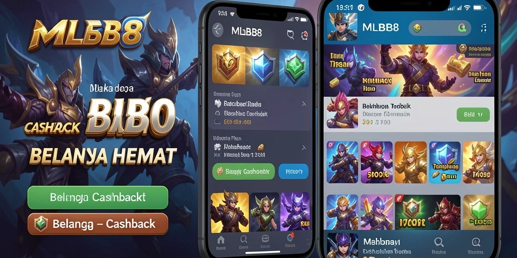 Antarmuka aplikasi MLBB8 yang menampilkan berbagai penawaran cashback.