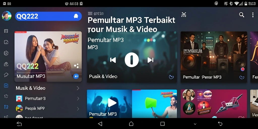 Tampilan antarmuka Pemutar MP3 QQ222 yang modern dan intuitif.
