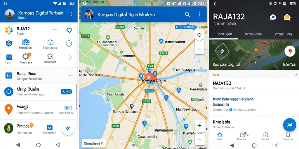 Antarmuka utama RAJA132 menampilkan fungsi Kompas Digital dengan jelas.