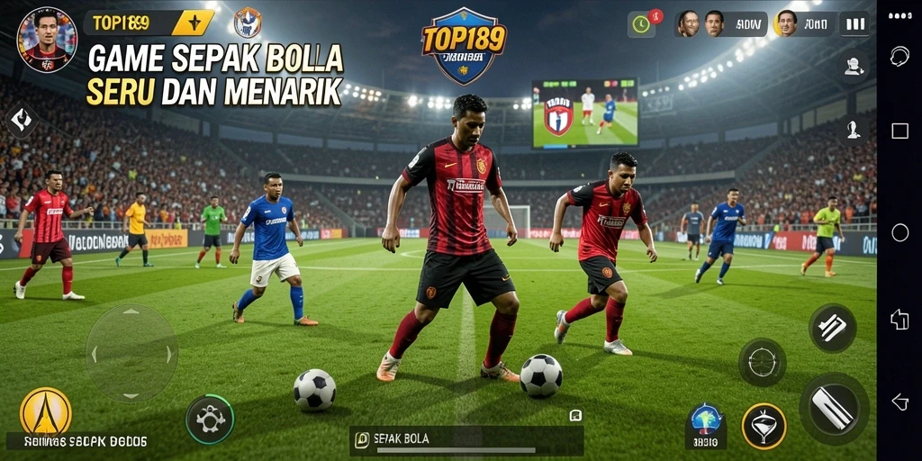 Tampilan antarmuka permainan Sepak Bola yang menarik dan intuitif.
