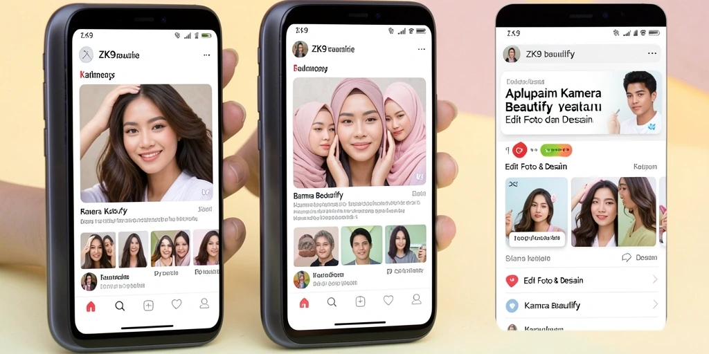 Screenshot utama ZK9 menampilkan fitur Kamera Beautify yang memukau.